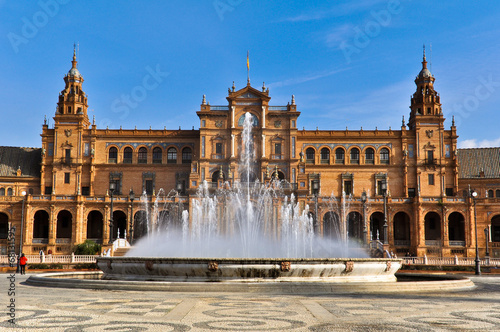 Beautiful Plaza de Espana with the Fountain, Seville