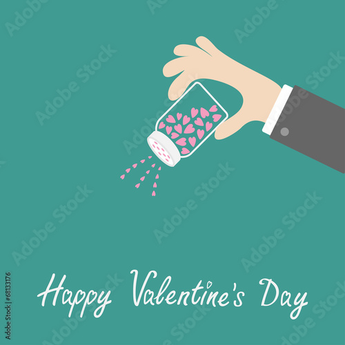 Hand and salt shaker with hearts inside.Valentines day  Flat 