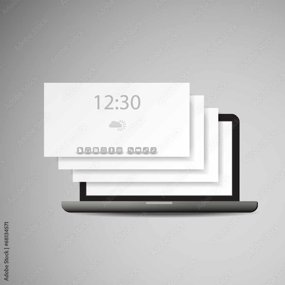 Laptop with Layers and Icons - Business Vector Illustration Laptop with Layers and Icons - Business Vector Illustration