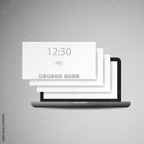 Laptop with Layers and Icons - Business Vector Illustration