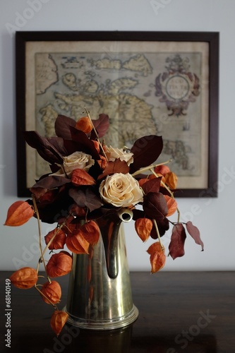 Composition of dried flowers with Ortelius map of scotland photo