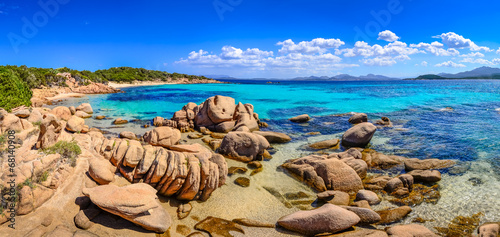 Fototapeta Beautiful ocean coastline panorama in Costa Smeralda, Sardinia