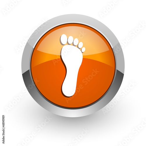 foot orange glossy web icon