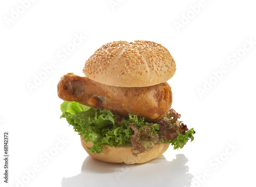 chicken burger on white background
