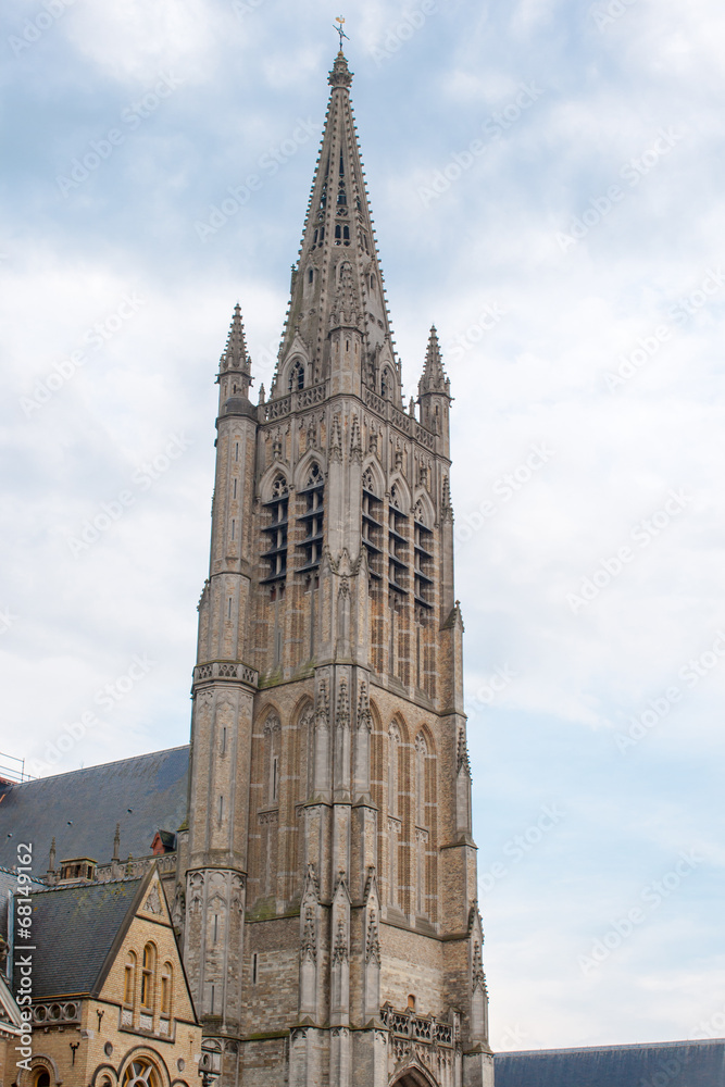 The Cathedral tower in Ypres flander Belgium The Cathedral tower in Ypres flander Belgium