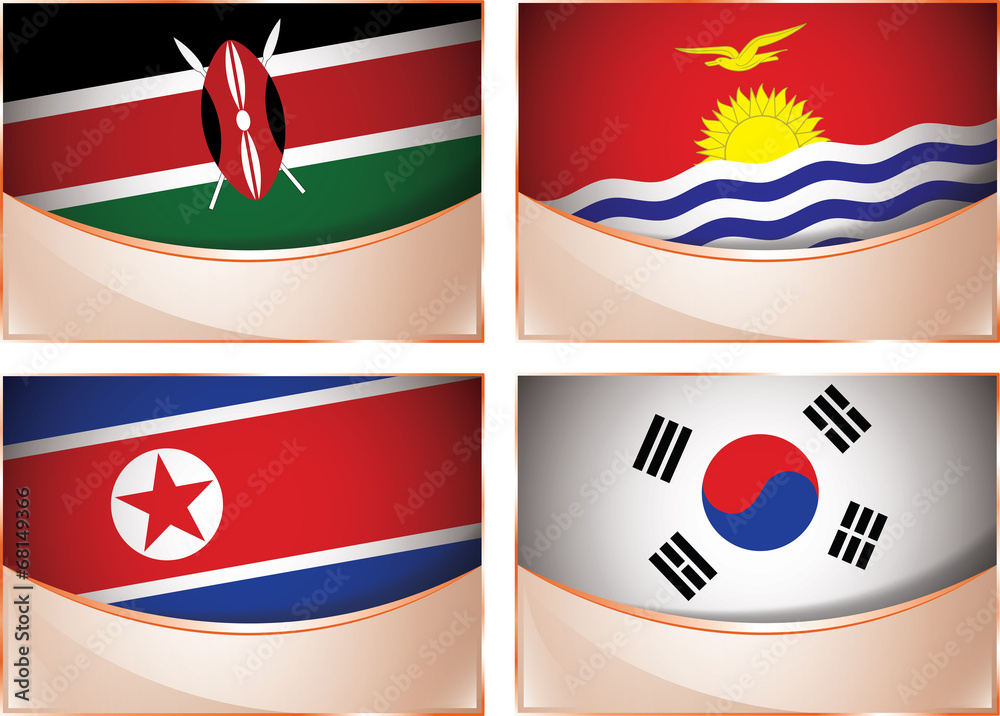 Flags illustration, Kenya, Kiribati, North Korea, South Korea