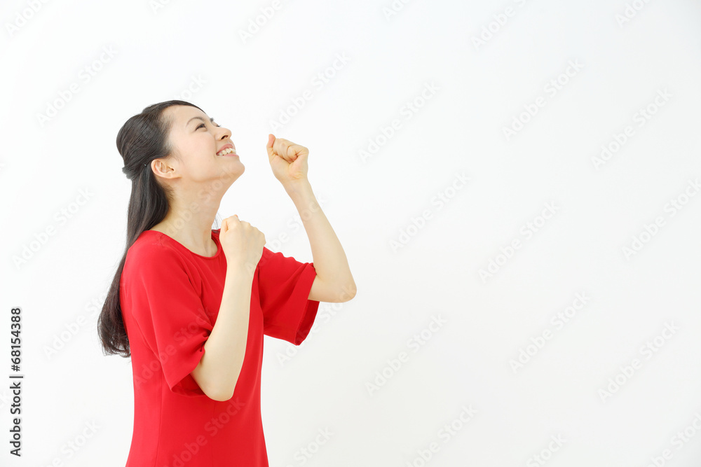 ガッツポーズ・若い女性 ガッツポーズ・若い女性