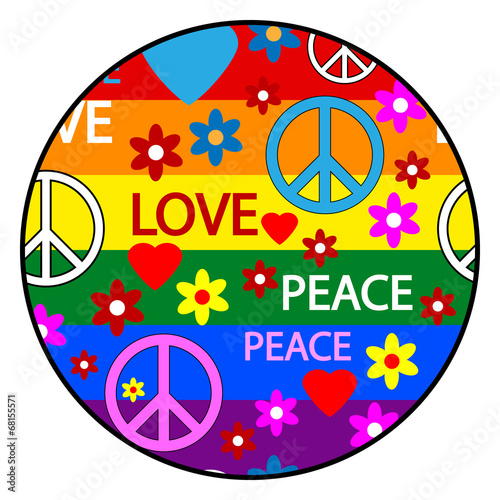 Button with symbols of the hippie