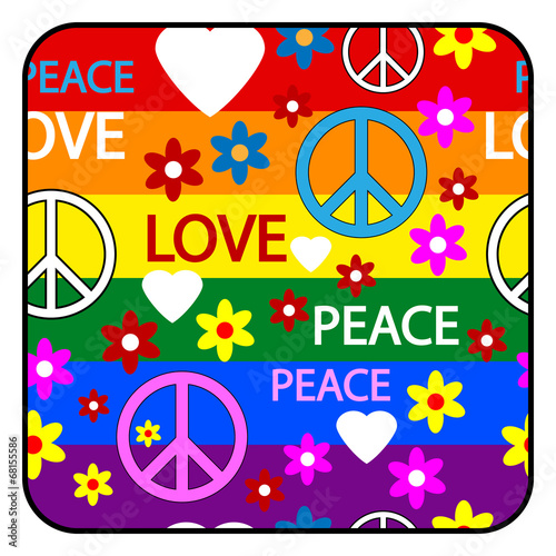 Button with symbols of the hippie