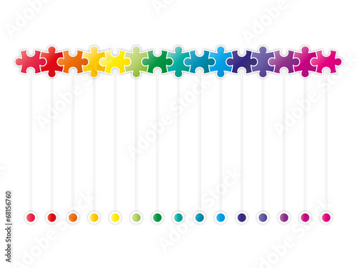 Colorful rainbow puzzle pieces forming a horizontal line vector