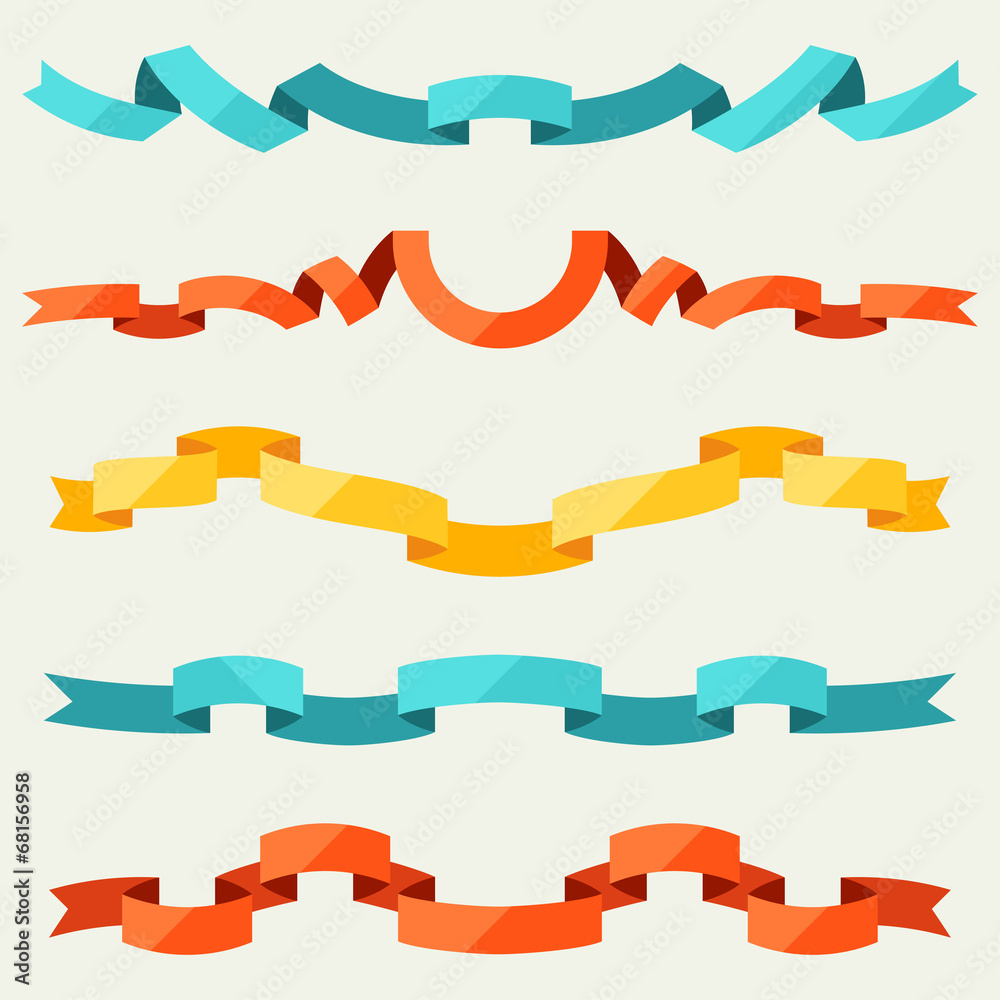 Set of ribbons for decoration in flat design style.