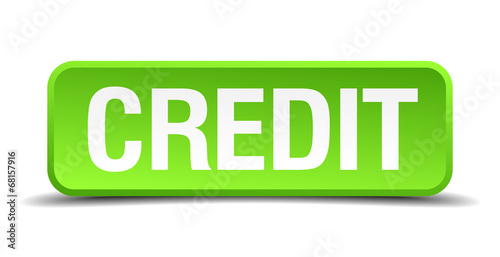 Credit green 3d realistic square isolated button