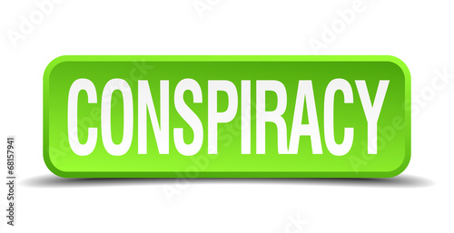 Conspiracy green 3d realistic square isolated button