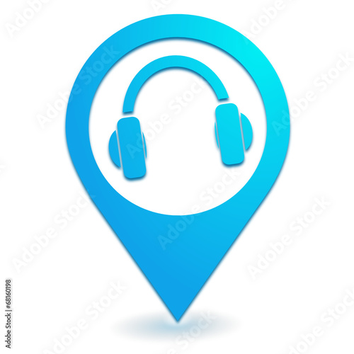 casque audio sur symbole localisation bleu