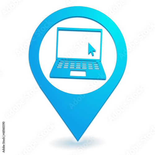 ordinateur portable sur symbole localisation bleu