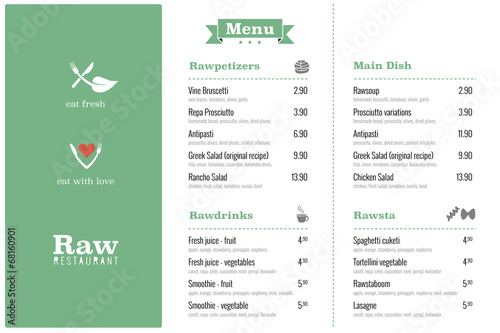 raw restaurant food menu design template