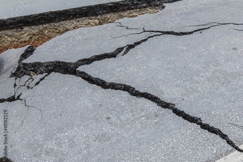 layer of broken asphalt road at rural areas