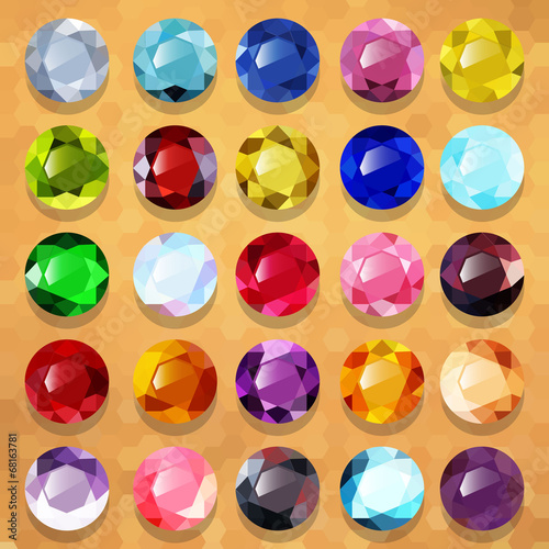 Set of multicolored precious stones round