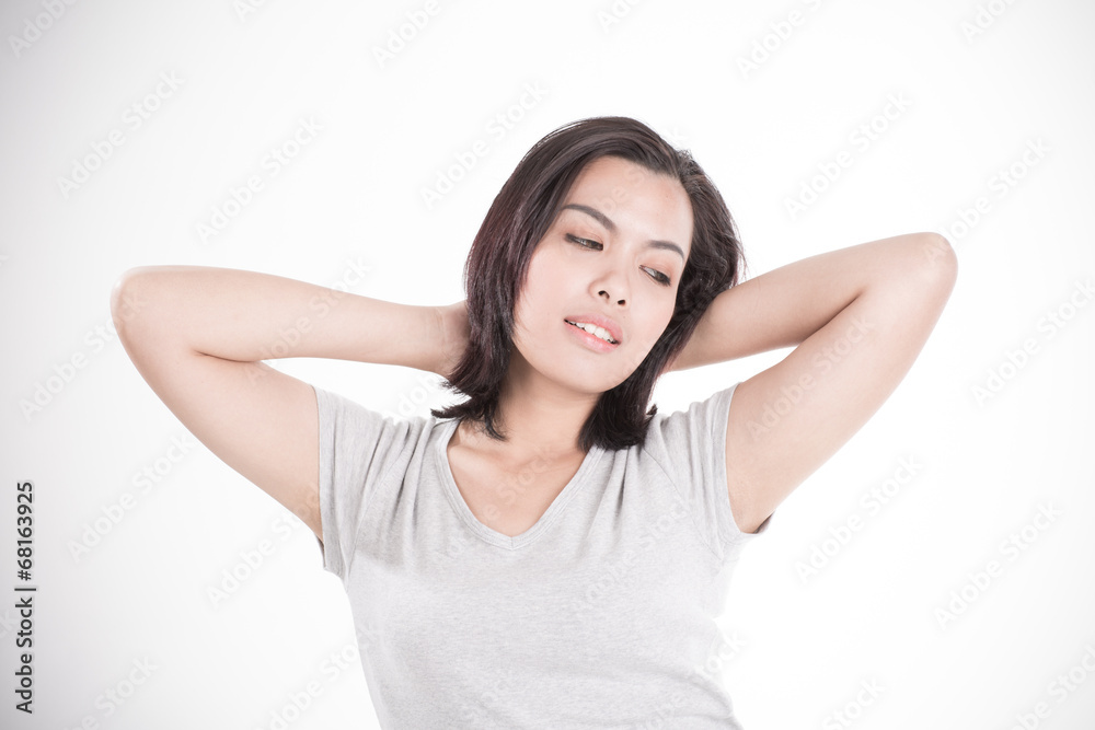 friendly smiling young woman portrait studio shot friendly smiling young woman portrait studio shot