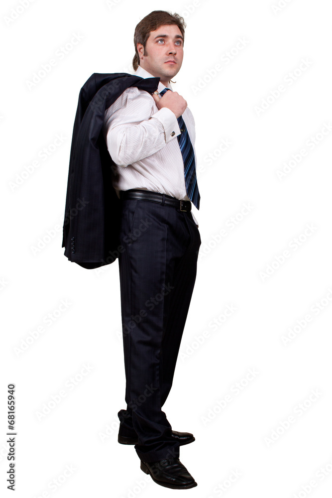 businessman with jacket on shoulder and hand in pocket businessman with jacket on shoulder and hand in pocket