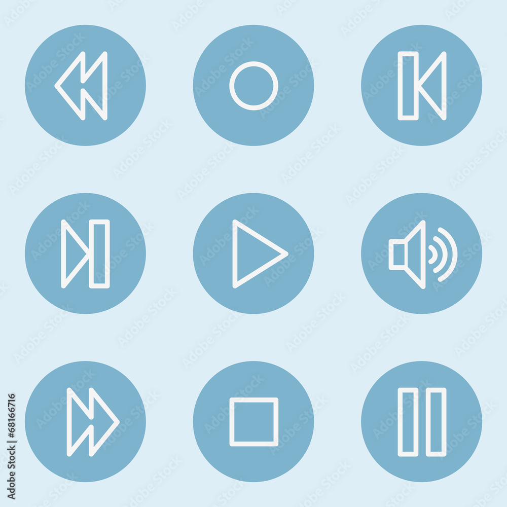 Media player web icons , blue buttons Media player web icons , blue buttons