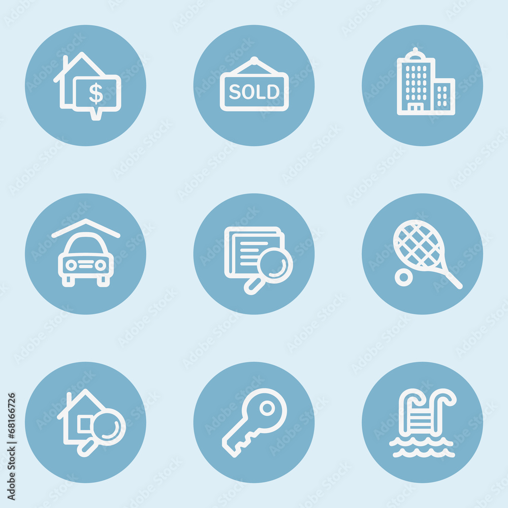 Real estate web icons , blue buttons Real estate web icons , blue buttons