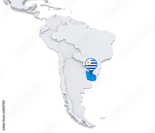 Uruguay on a map of South America