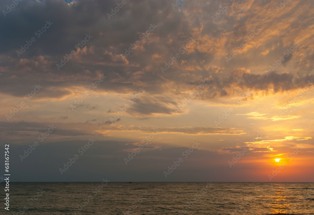 Beautiful seascape with orange warm sunrise