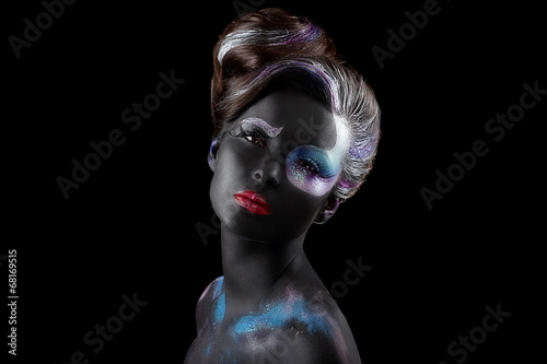 Creativity. Fancy Woman with Art Artistic Makeup. Vogue Style