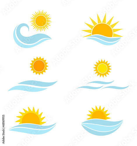 Sun and sea waves icons