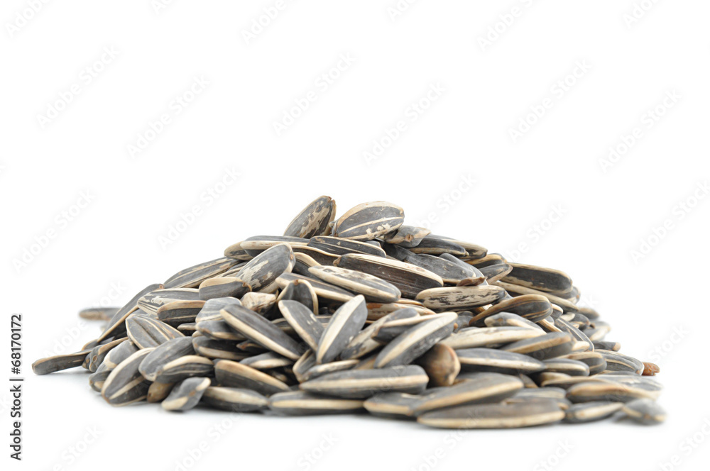 Heap of sunflower seeds on white background Heap of sunflower seeds on white background