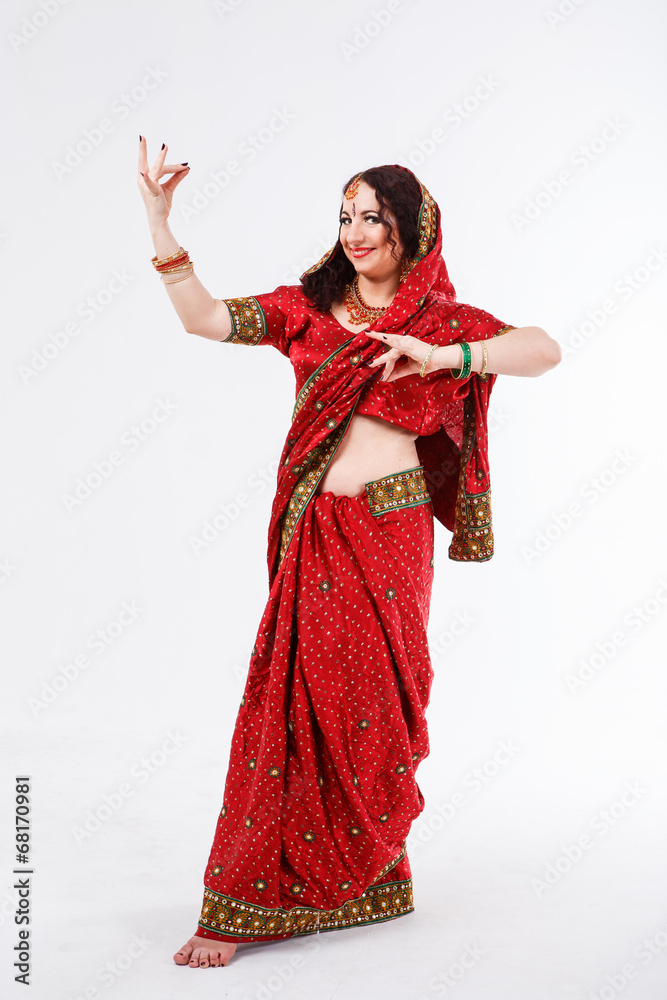 european girl in red indian saree