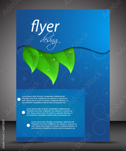 Business flyer template with green leaves, cover design