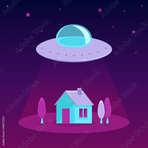 Vector ufo cartoon illustration in flat style