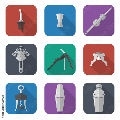 flat design barmen instruments icons set