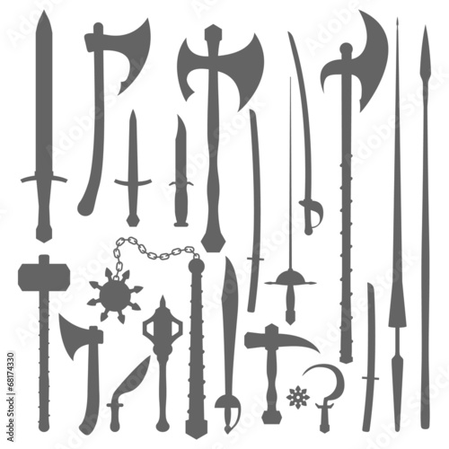 vector medieval cold weapons silhouette set