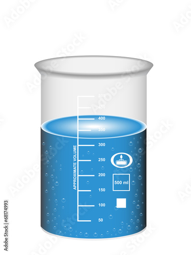 Chemical beaker with water solution and bubbles