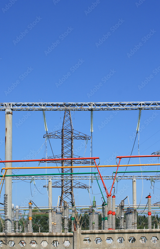 Naklejka premium Electrical power high voltage substation