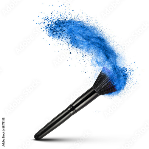 makeup brush with blue powder isolated