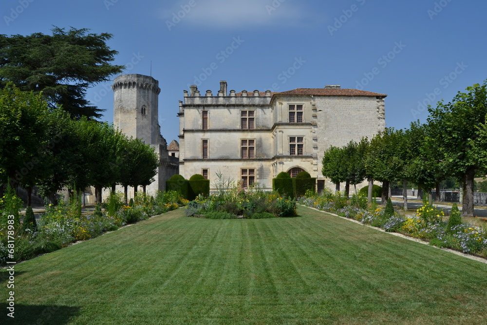Garden and Renaissance part of the Bourdeilles castle, France
