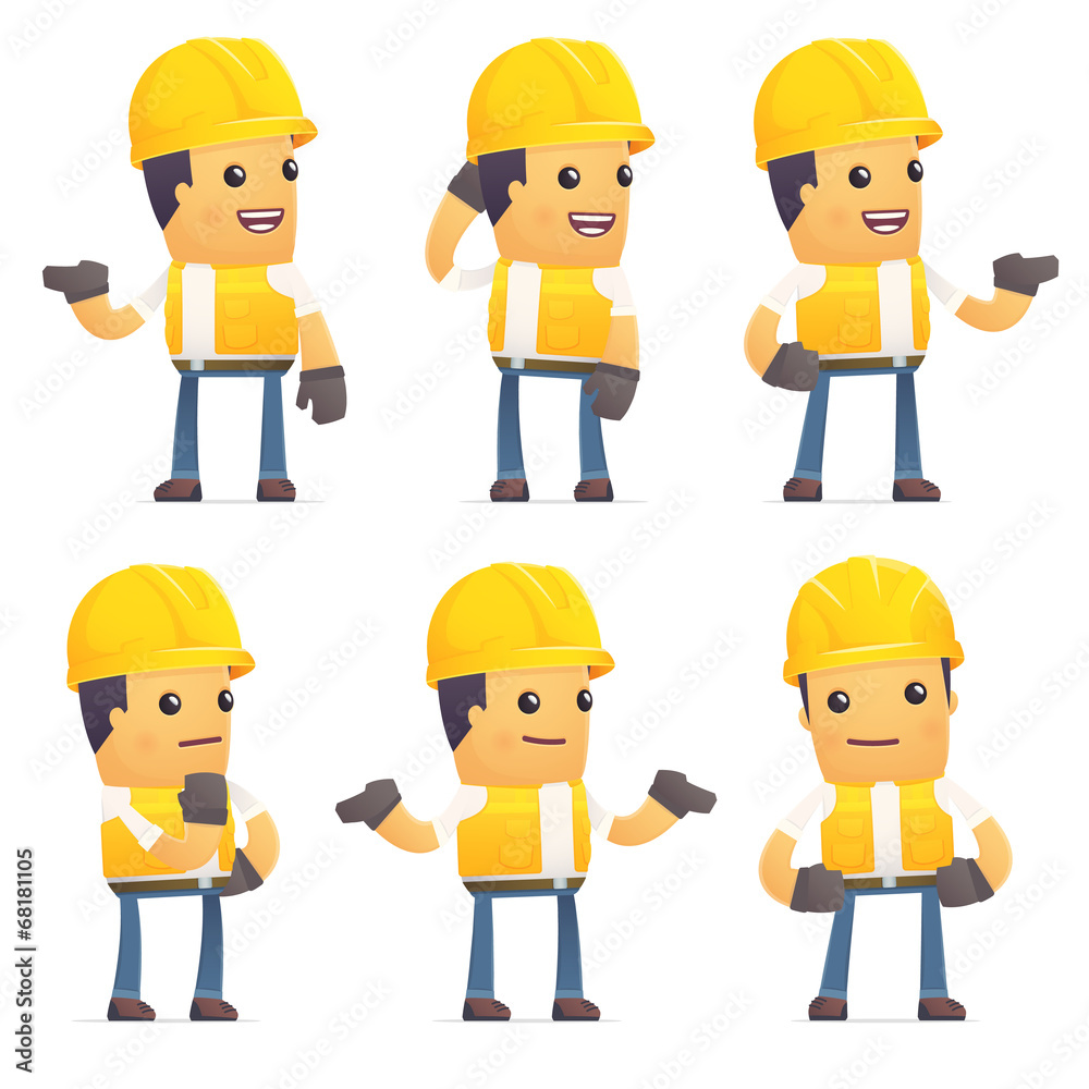set of contractor character in different poses set of contractor character in different poses