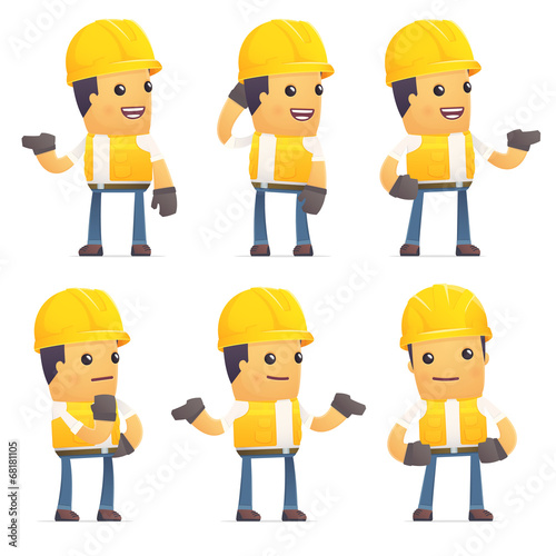 set of contractor character in different poses