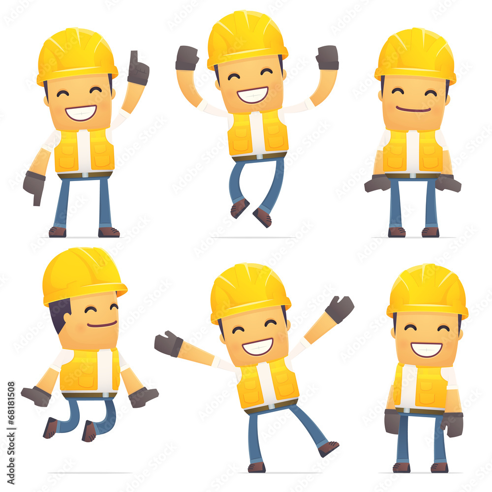 set of contractor character in different poses set of contractor character in different poses