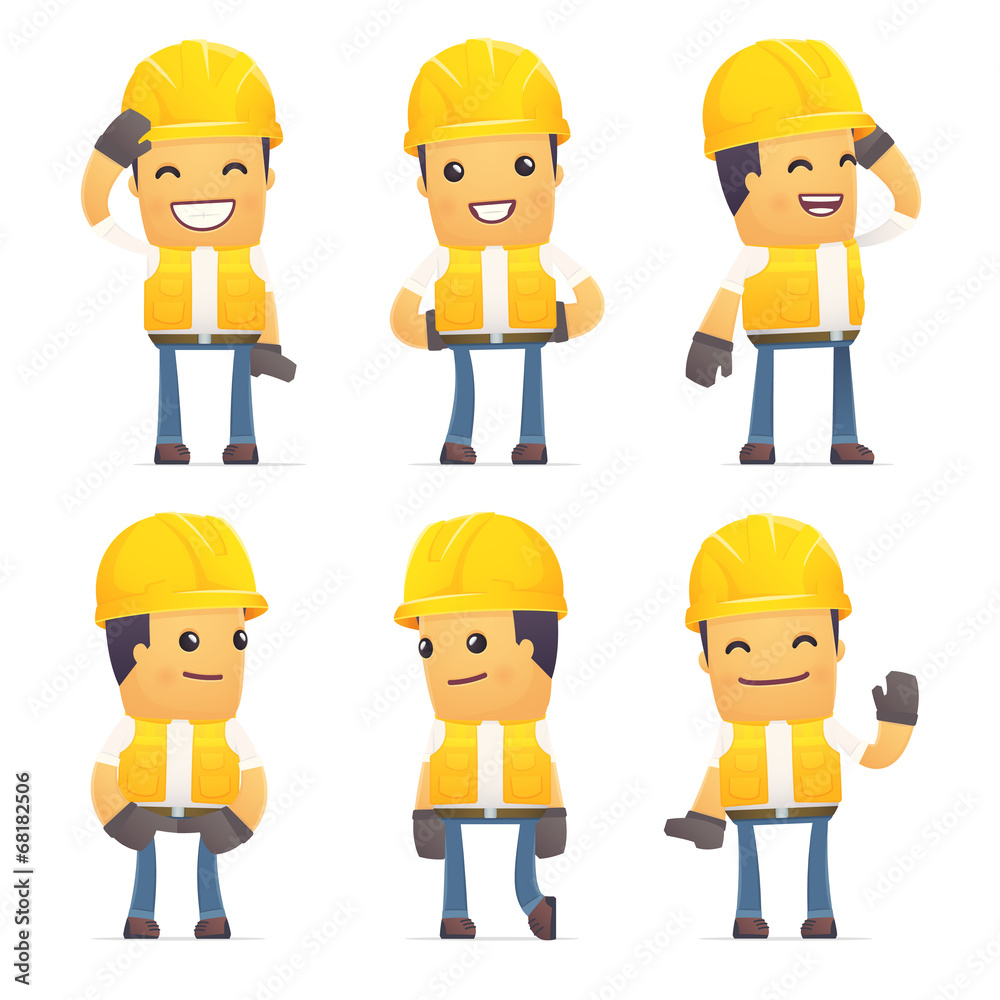 set of contractor character in different poses set of contractor character in different poses