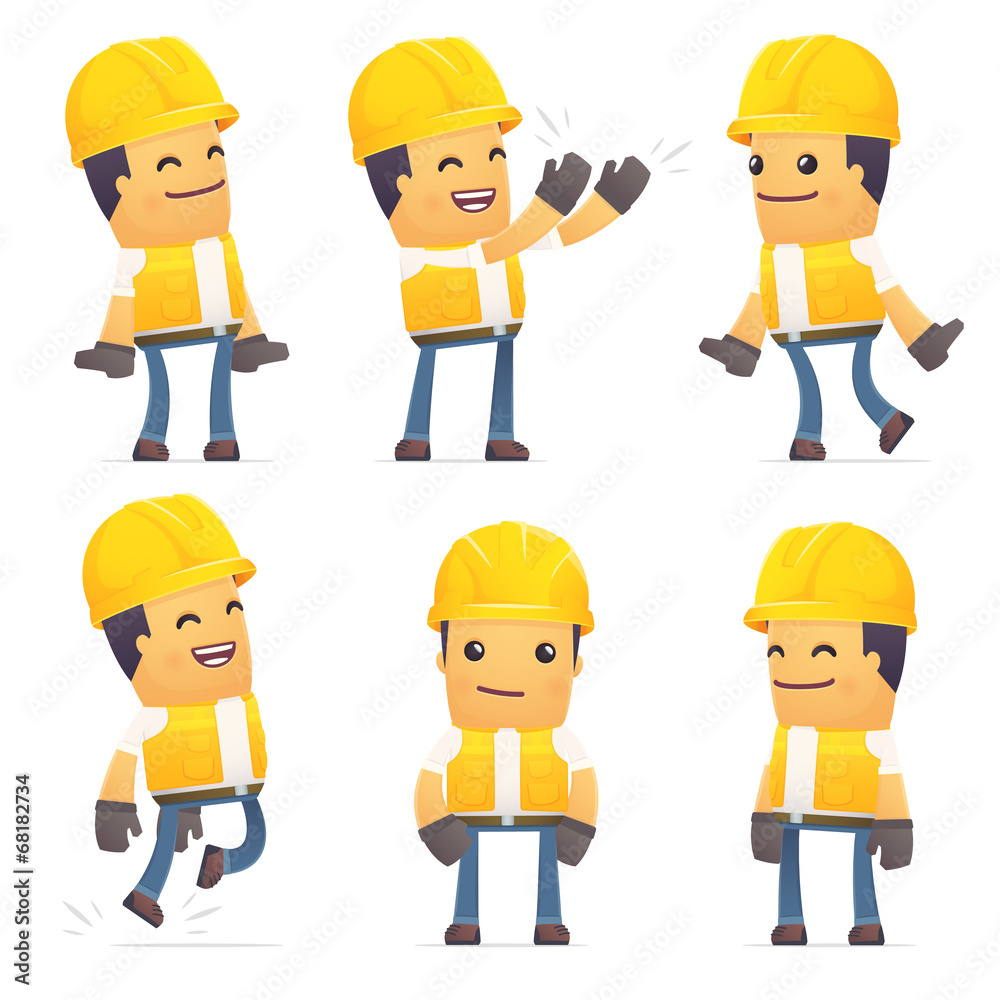 set of contractor character in different poses set of contractor character in different poses
