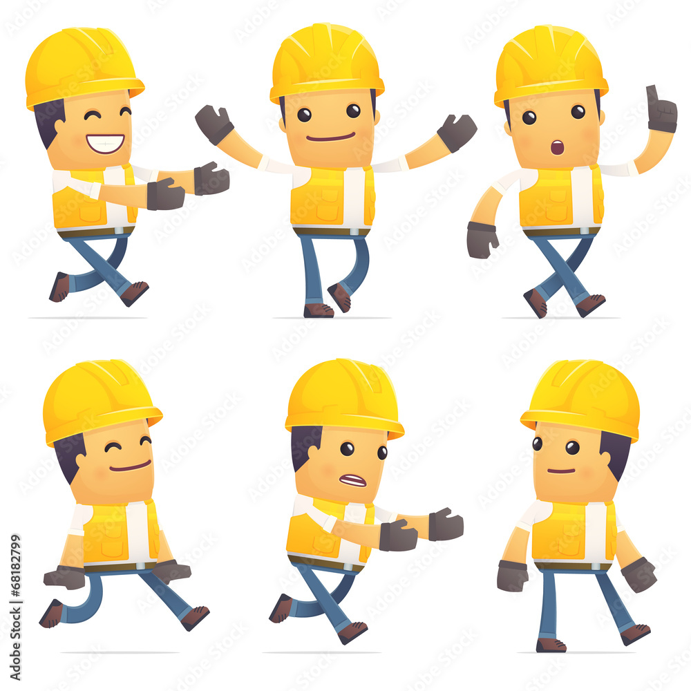 set of contractor character in different poses set of contractor character in different poses