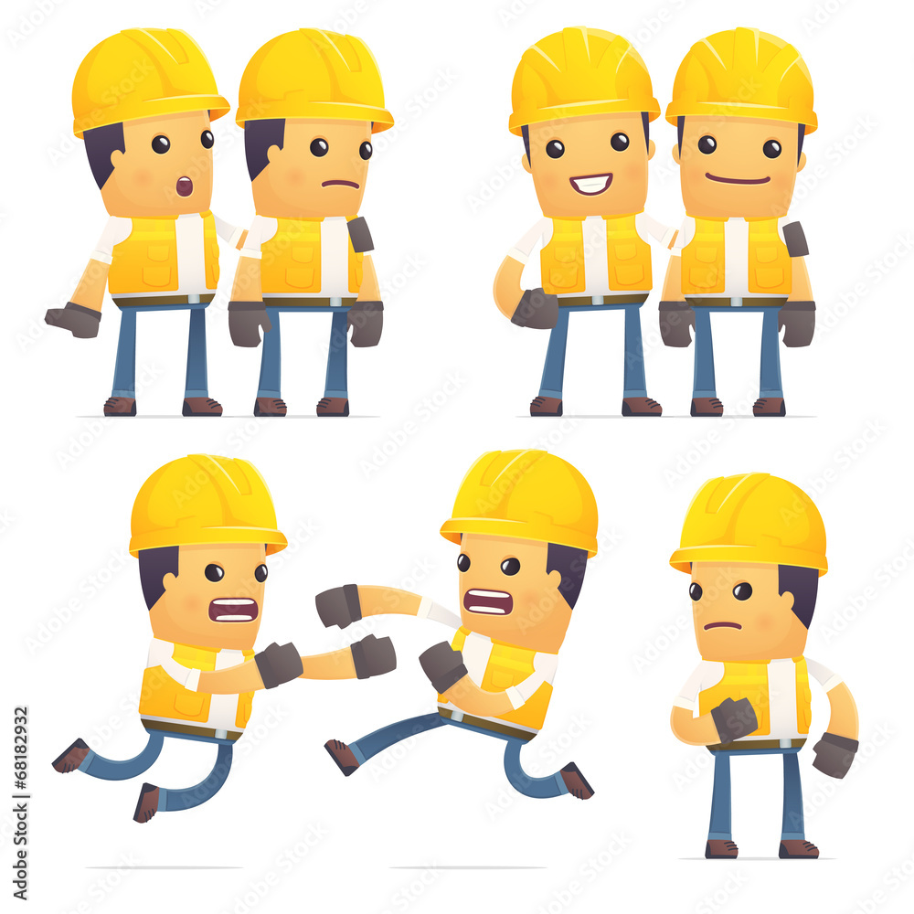 set of contractor character in different poses set of contractor character in different poses