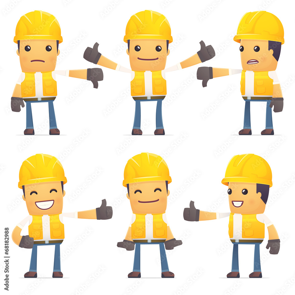 set of contractor character in different poses set of contractor character in different poses