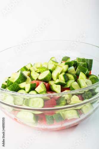 vegetable salad with fresh tomatoes cucumbers and green onions