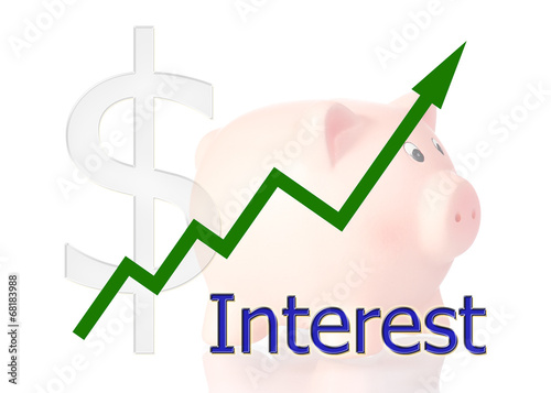 green diagram upwards interest with piggy bank